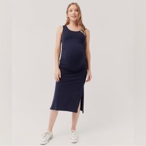 Pact | Navy Maternity Ruched Sides Tank Midi Dress Size Medium Pregnancy